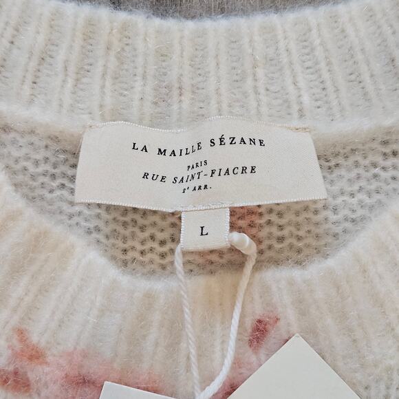 Sezane Eloisa Mohair Wool Floral Sweater Size L Romantic Cozy Knit French Chic - Picture 9 of 13
